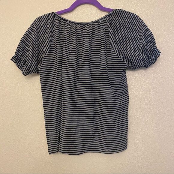 Madewell Texture & Thread Peasant Stripe Top black, scoopneck puff sleeve XS - Picture 3 of 7